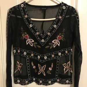River Island | black stitched mesh floral top